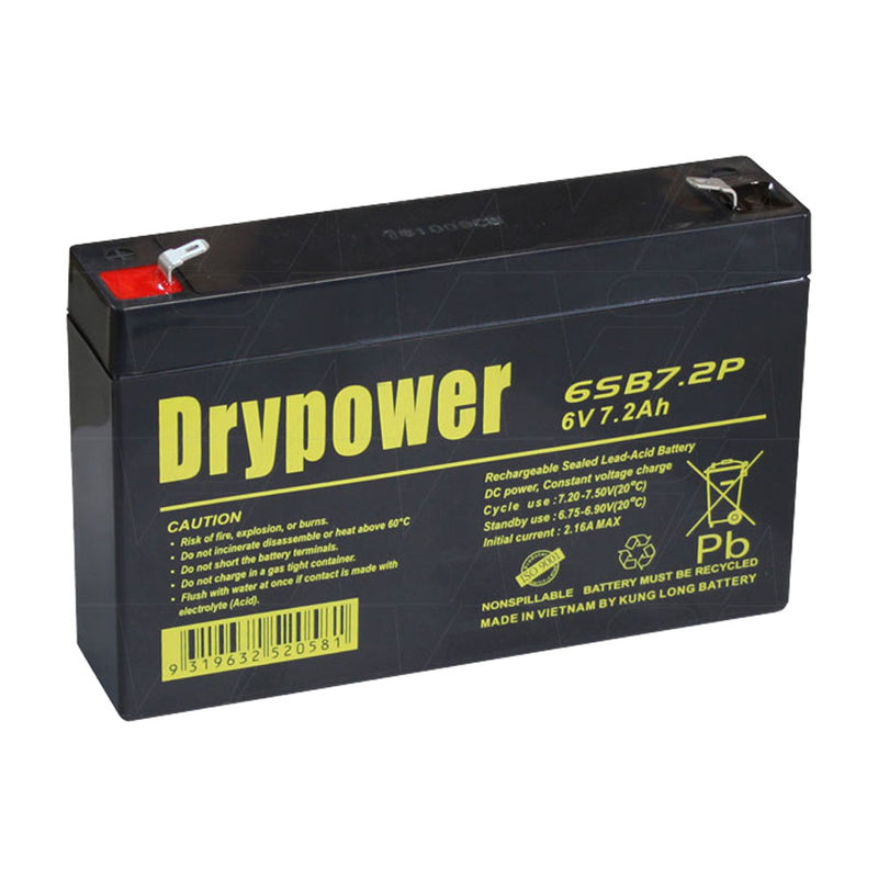 Drypower 6SB7.2P 6V 7.2Ah SLA Battery