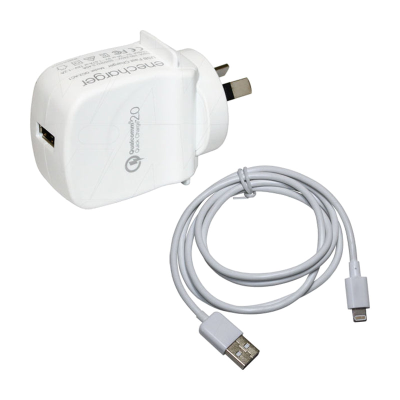 100-240VAC Quick Charge w- Charge & Data USB to Lightning Cable (Apple)