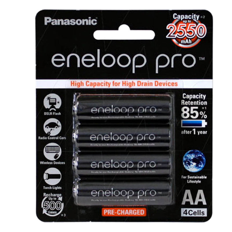 Eneloop Pro AA 2450mAh NiMH High Capacity Batteries 4Pk
