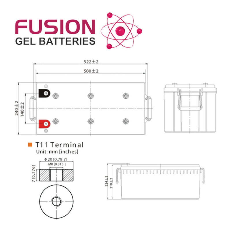 Fusion 12V 200Ah Deep Cycle Gel Battery