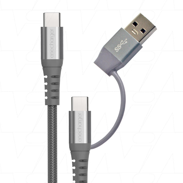 Premium Charge & Sync Cable from USB-C to USB-C/USB-A 2 Way with Fast Charge & Fast Syncing Capabilities in Durable Braided Cable Design