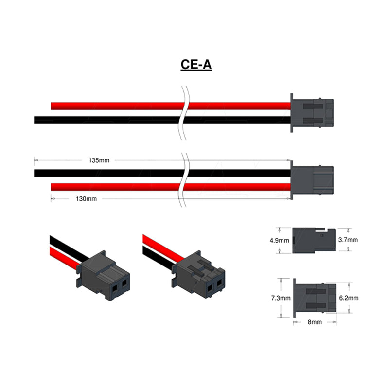 Mitsumi type M63M83-02, Leads RED=130mm BLACK=135mm STRIP & TIN.