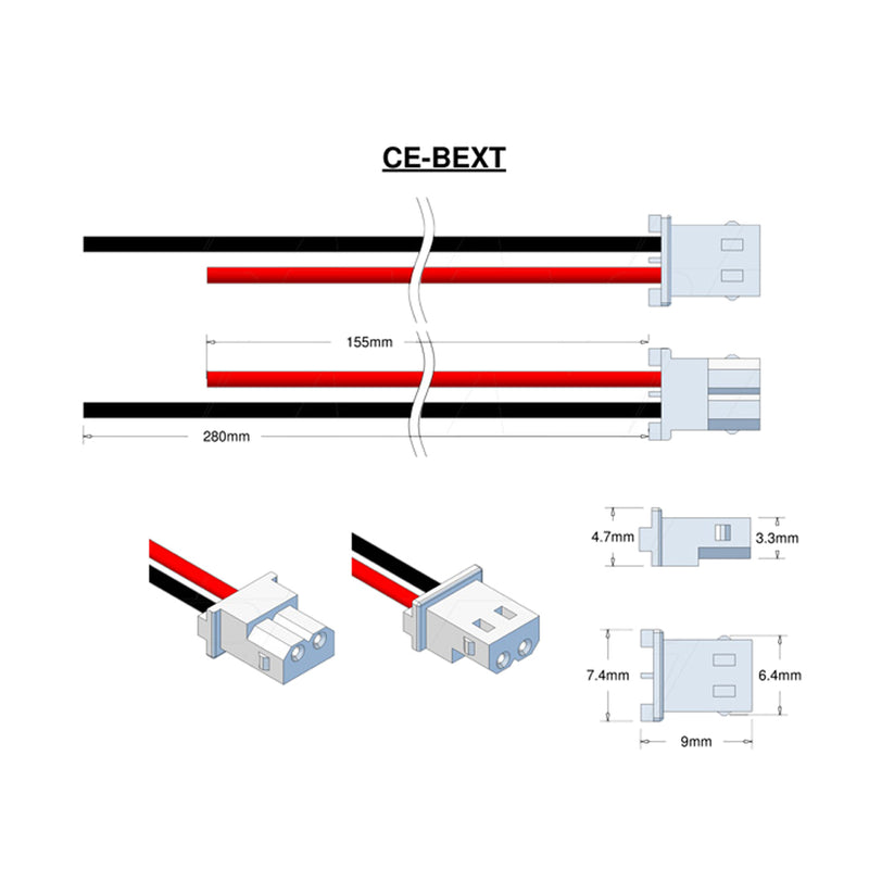 Molex Type 50-37-5023 (formerly 5264-2), Leads RED=155mm BLACK=280mm STRIP & TIN.