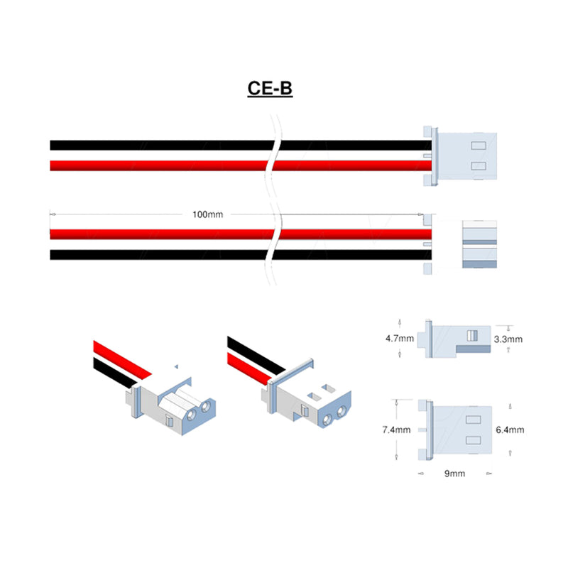 Molex Type 50-37-5023 (formerly 5264-2), Leads RED & BLACK=100mm