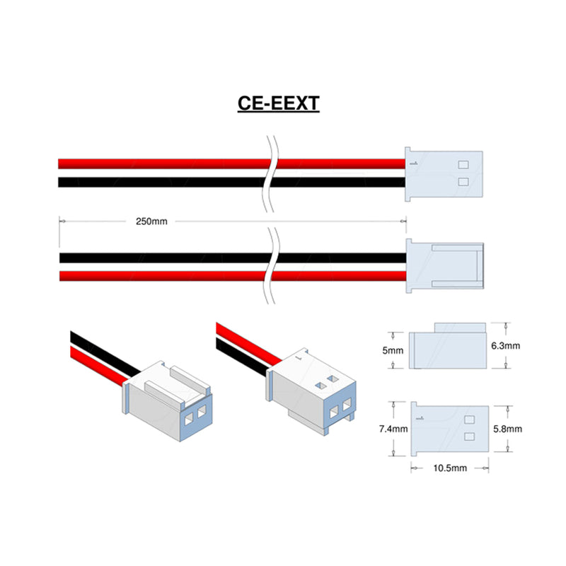 Molex Type 22-01-1024 (formerly 5102-2), Leads RED & BLACK=250mm STRIP & TIN.