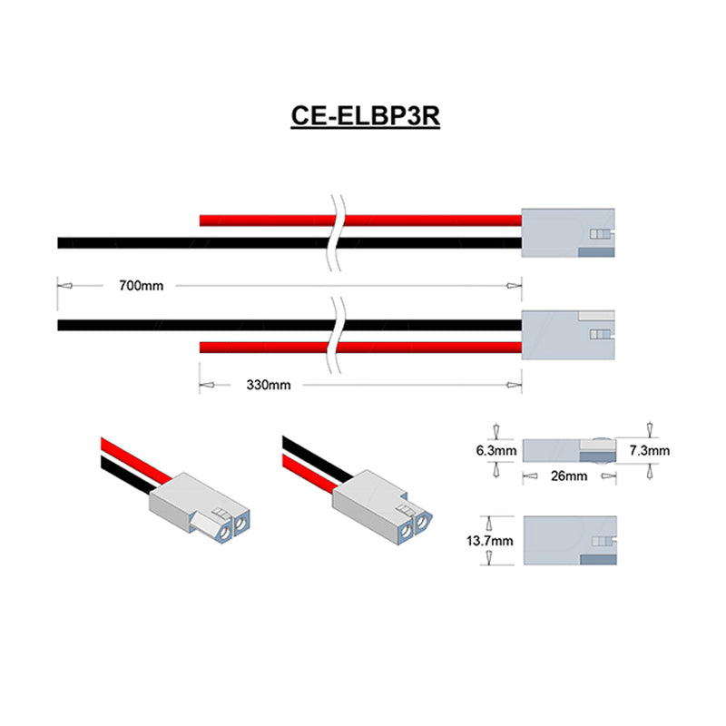 Molex Type 03-09-1022 (formerly 1545-R1-H9352-H9372), Leads 32-0.20 (HC6103) RED=330mm BLACK=700mm.
