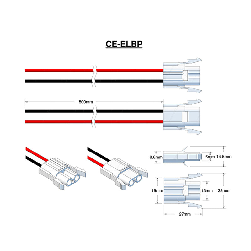 Male AMP Type 151680-2P, Leads RED & BLACK=500mm, AWG20.