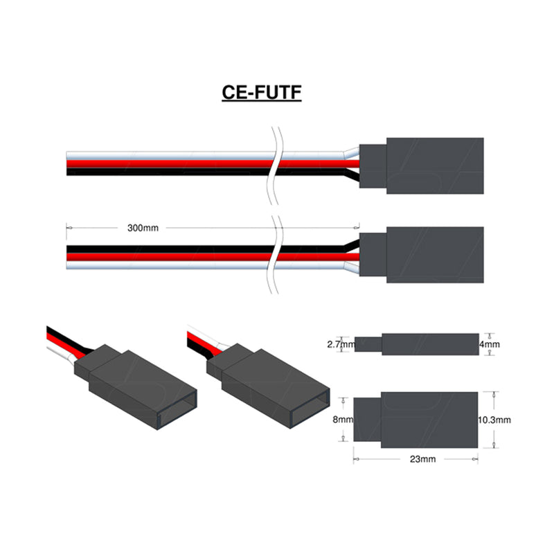 Futaba Female Type, Leads RED, BLACK & WHITE=300mm.