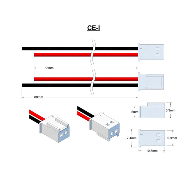 Molex Type 22-01-1024 (formerly 5102-2), Leads RED=65mm BLACK=80mm STRIP & TIN.