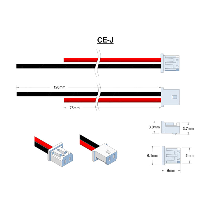 Molex Type 51004-0200, Leads RED=80mm BLACK=120mm STRIP & TIN.