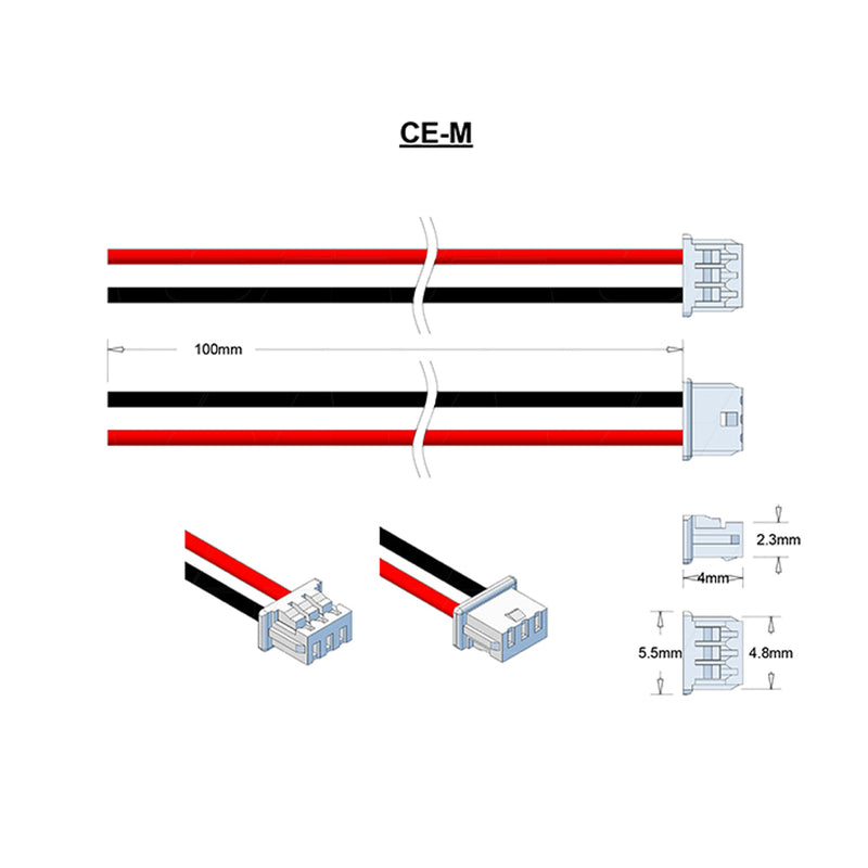 Molex Type 51021-0300, Leads RED & BLACK=100mm AWG28.