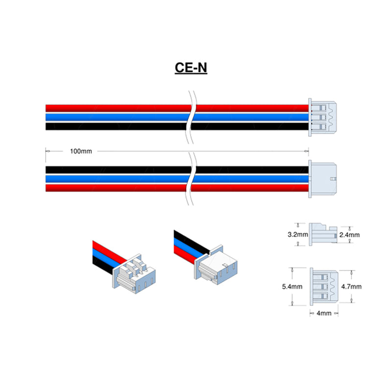 Molex Type 51021-0300, Leads RED, BLUE & BLACK=100mm AWG28.