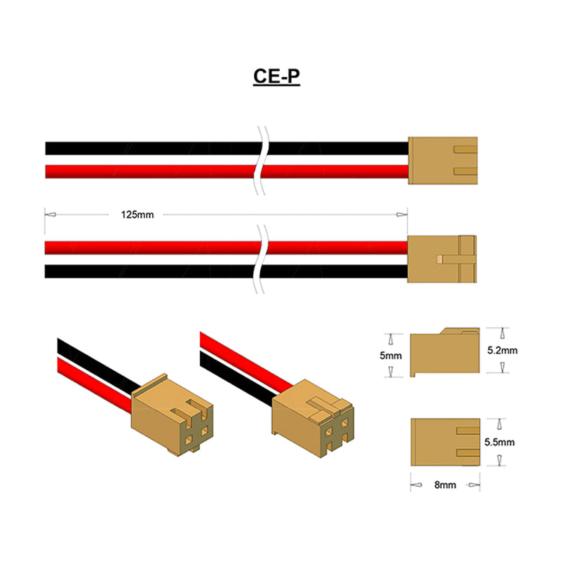 JAE IL-G-2S-S3C2 Male Connector, Leads RED & BLACK=125mm AWG22.