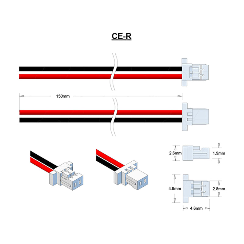 JST Type SHR-02V-S-B complete with 150mm leads