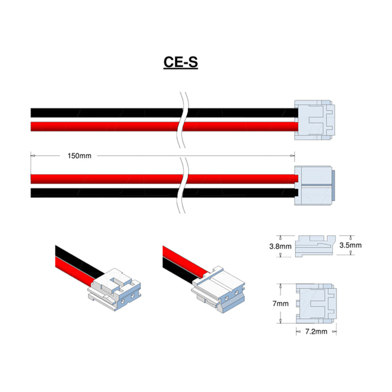 JST Type EHR-2, Leads RED & BLACK=150mm STRIP & TIN.