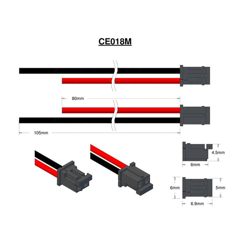 Hirose DF3-2S-2C Male, 24AWG, 80mm Red & 105mm Black Leads, Strip & Tin 3mm, Pin 1 Red