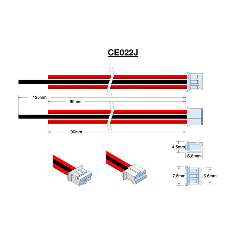 JST Type PHR-3, 24AWG, B=125mm, R (x2)=90mm, Strip & Tin