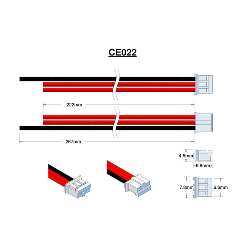 JST Type PHR-3, 24AWG, B=267mm, (2x)R=222mm, 0.5mm Strip & Tin