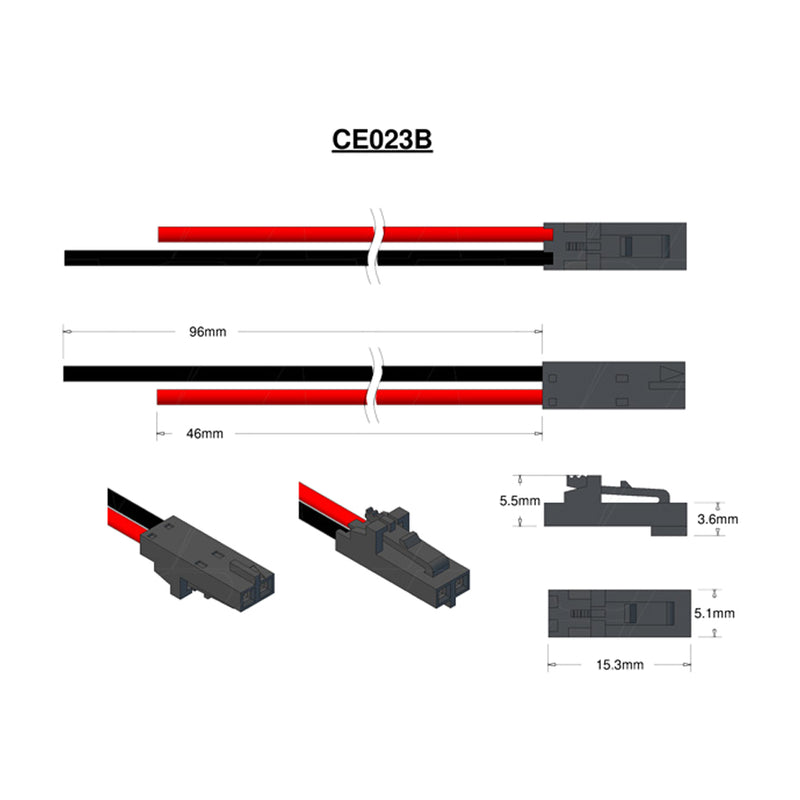 Molex Type 50-57-9402, 22AWG Black 96mm, Red 46mm, Strip & Tin 5mm