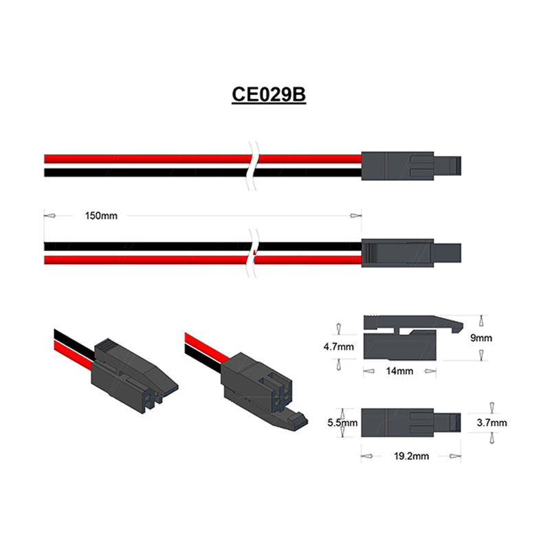 JAE IL-L2S-S3L-B-(N) Male connector c-w 150mm 22AWG lead assembly. Pin 1 Black.