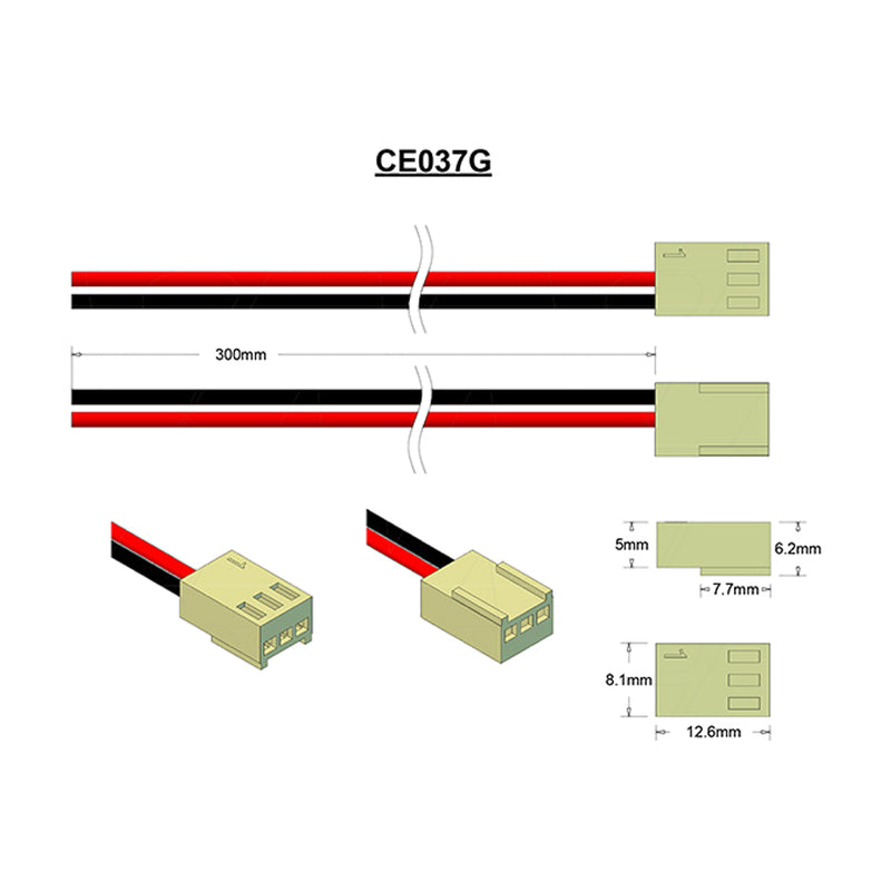 Molex Type 22-01-3037, 22AWG, Black and Red=300mm, Blunt Cut
