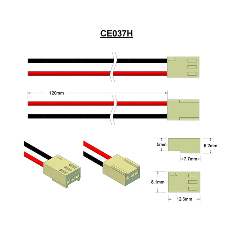 Molex Type 22-01-3037, M2695-3, 22AWG, P1=Black and P3=Red 120mm leads