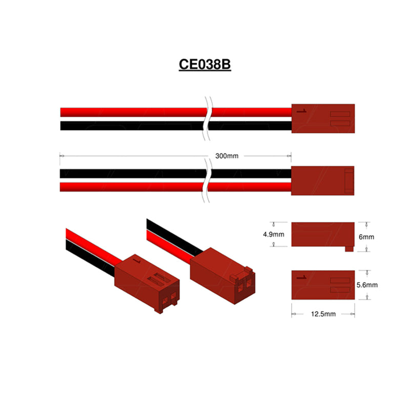 Molex Type 22-01-3027, 22AWG 300mm, Pos 1 Red, Pos 2 Black