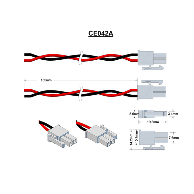 Molex Type 39-01-2020, 5557-2R, C-W Female Pin 5556 and 155mm 20AWG twist Leads