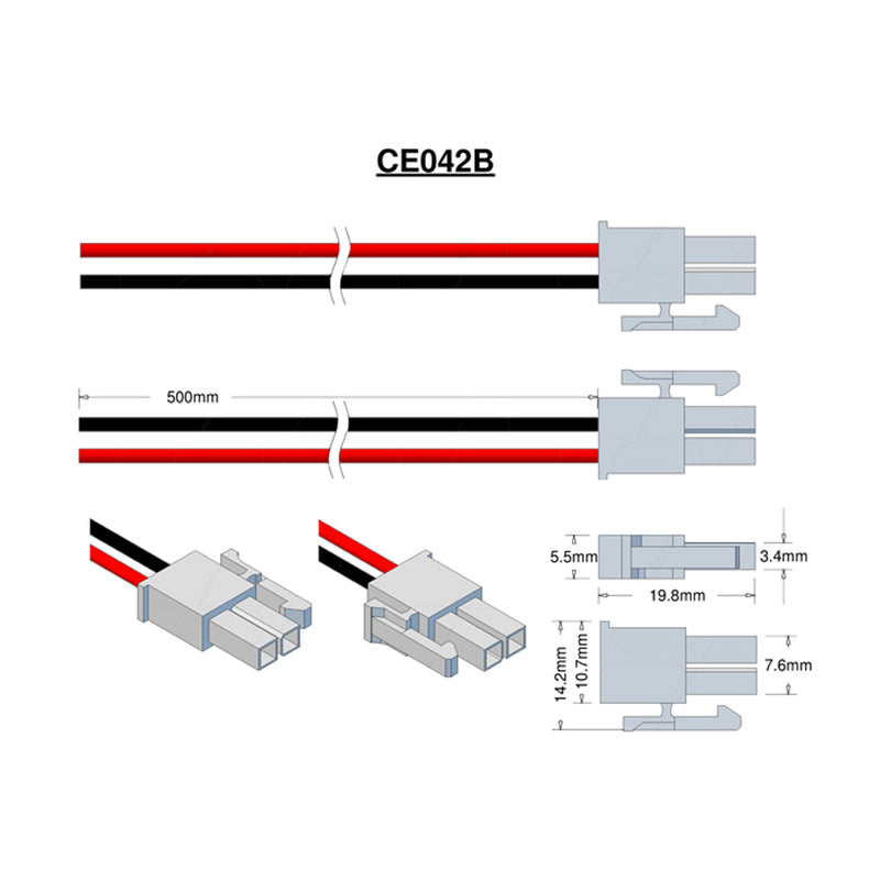 Molex Type 39-01-2020, 5557-2R, C-W Female Pin 5556 and 500mm 20AWG Leads