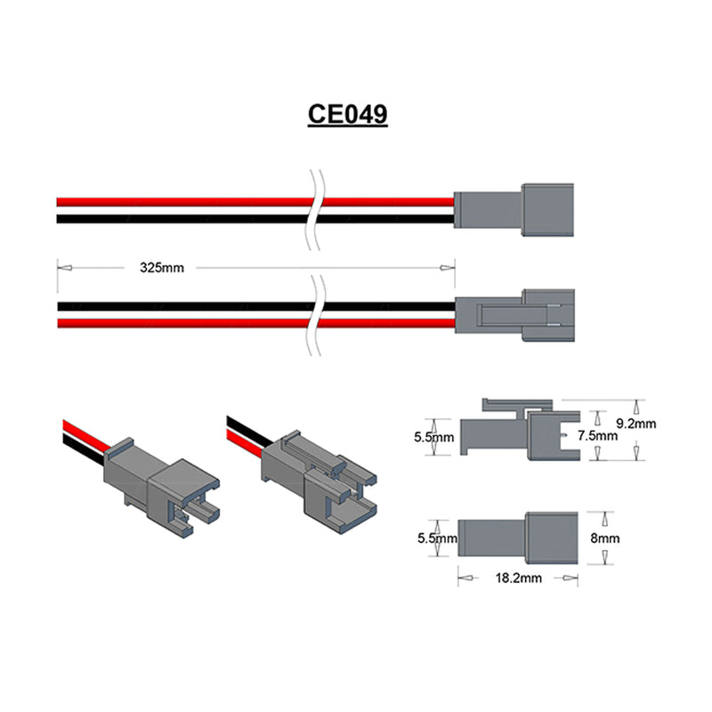 JST Female Type SMR-02V-B, Red & Black 325mm.