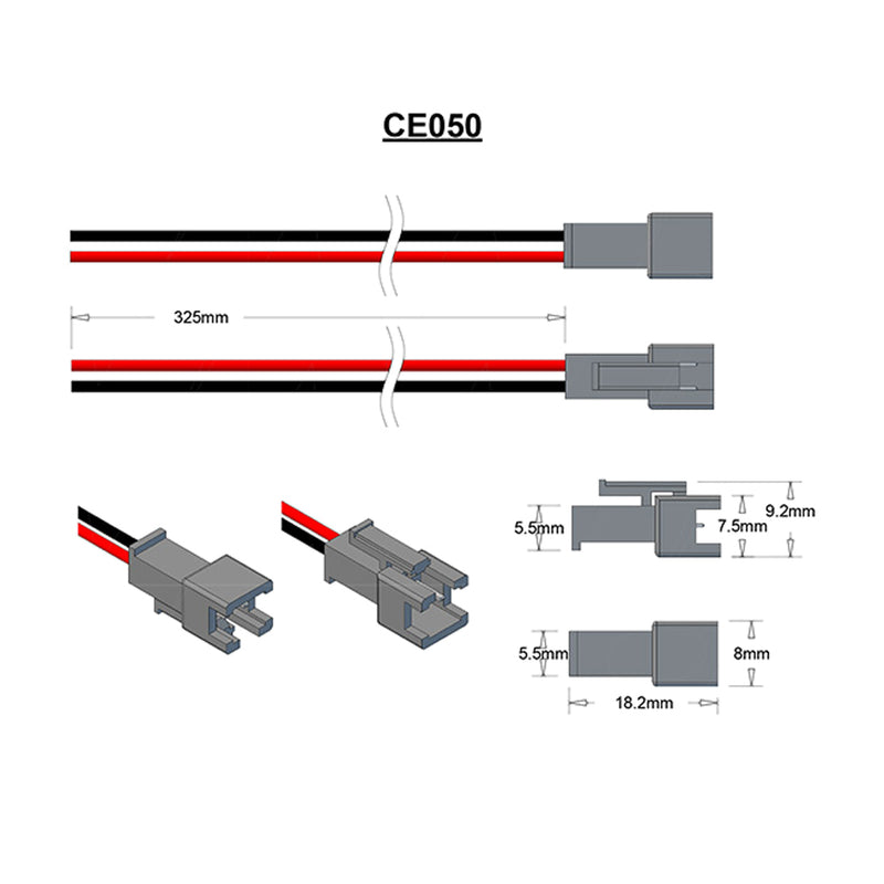 JST Female Type SMR-02V-B Red & Black 325mm.