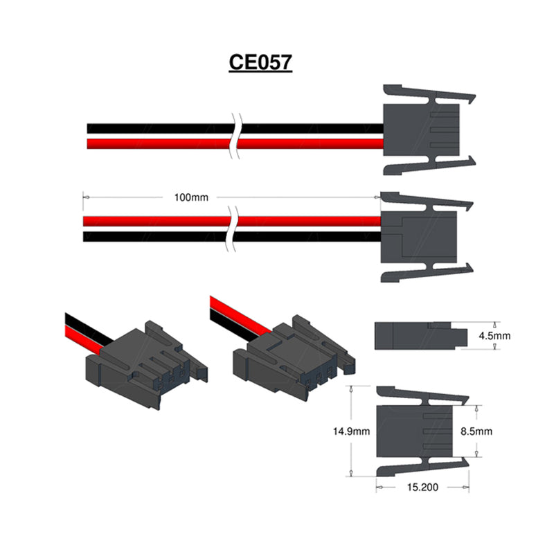 Hirose HNC2-2.5S-3, 22AWG Black&Red = 100mm Cut