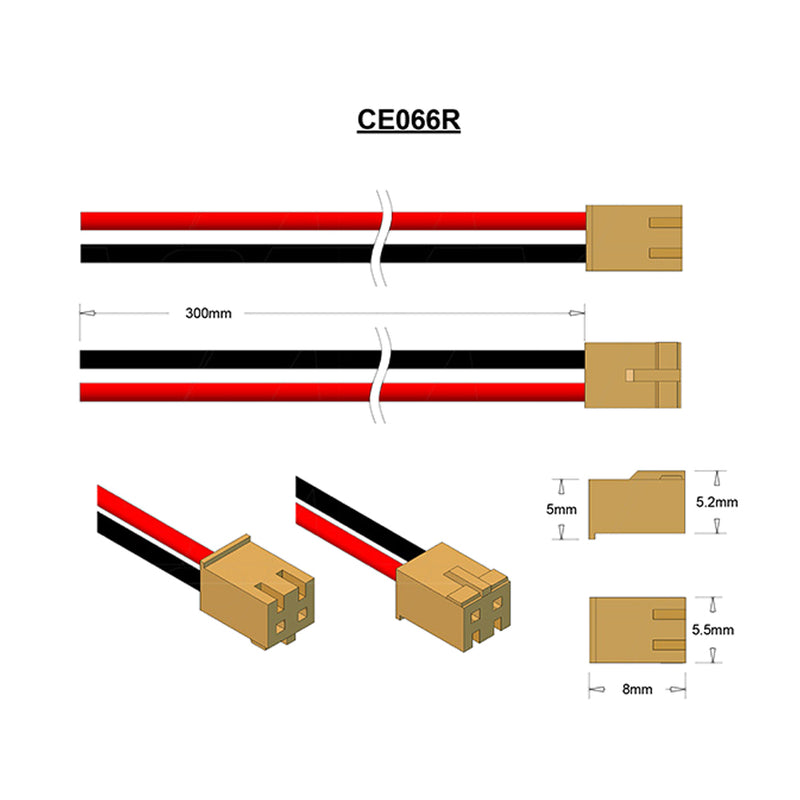 JAE IL-G-2S-S3C2 Male connector with 300mm 22AWG lead