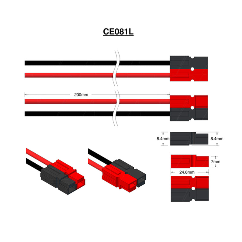 Anderson Powerpole 15-45 style Connector 17AWG Black&Red 200mm Cable 12A rated