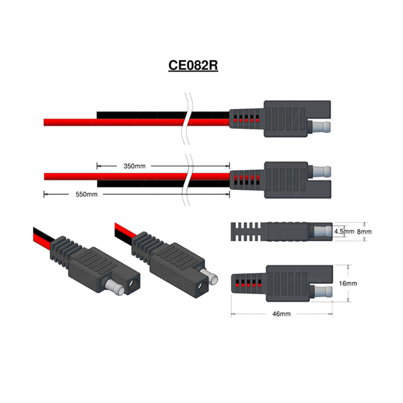 Constar SAE Quick Disconnect Trail Harness Black 350mm & Red 550mm 10A Leads