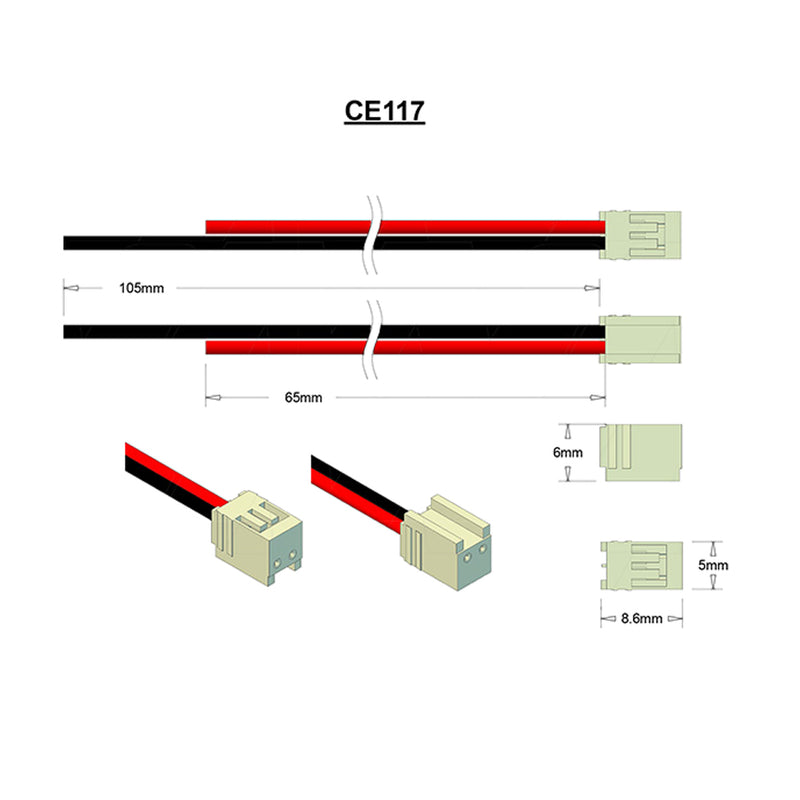 Molex 10-01-4024, 24AWG, Black 4.25"", Red 2.625"",Strip and tin 0.200"""