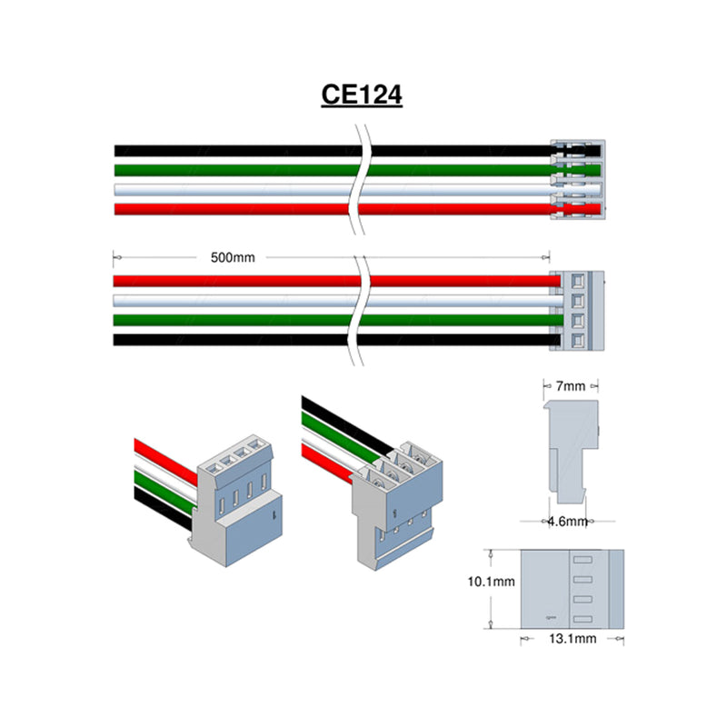 AMP Type 3-640441-4, 24AWG, Red, White, Green, Black at 510mm - Pin 1 Red