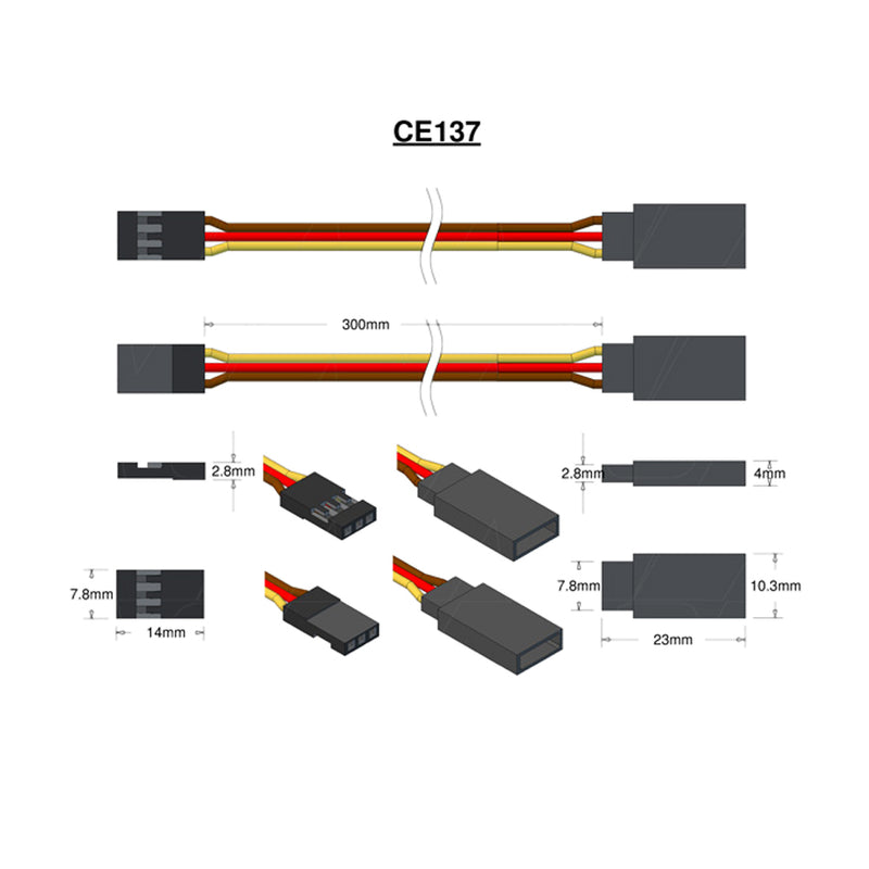 JR-Hitech 300mm Extension Lead with male & female connector