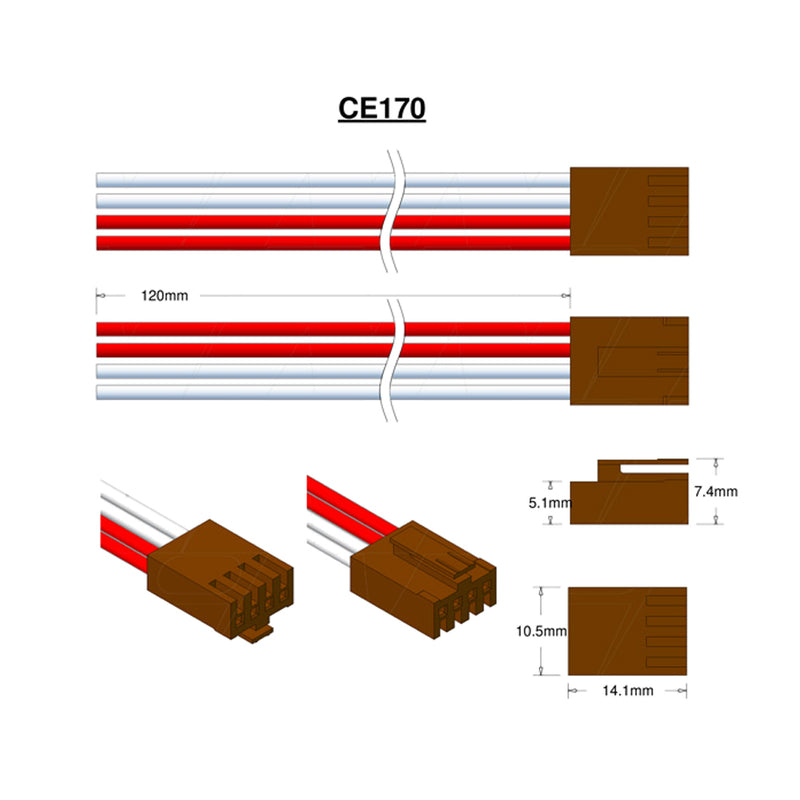 JAE IL-4S-S3L-N Male Type c-w 120mm 22AWG Leads