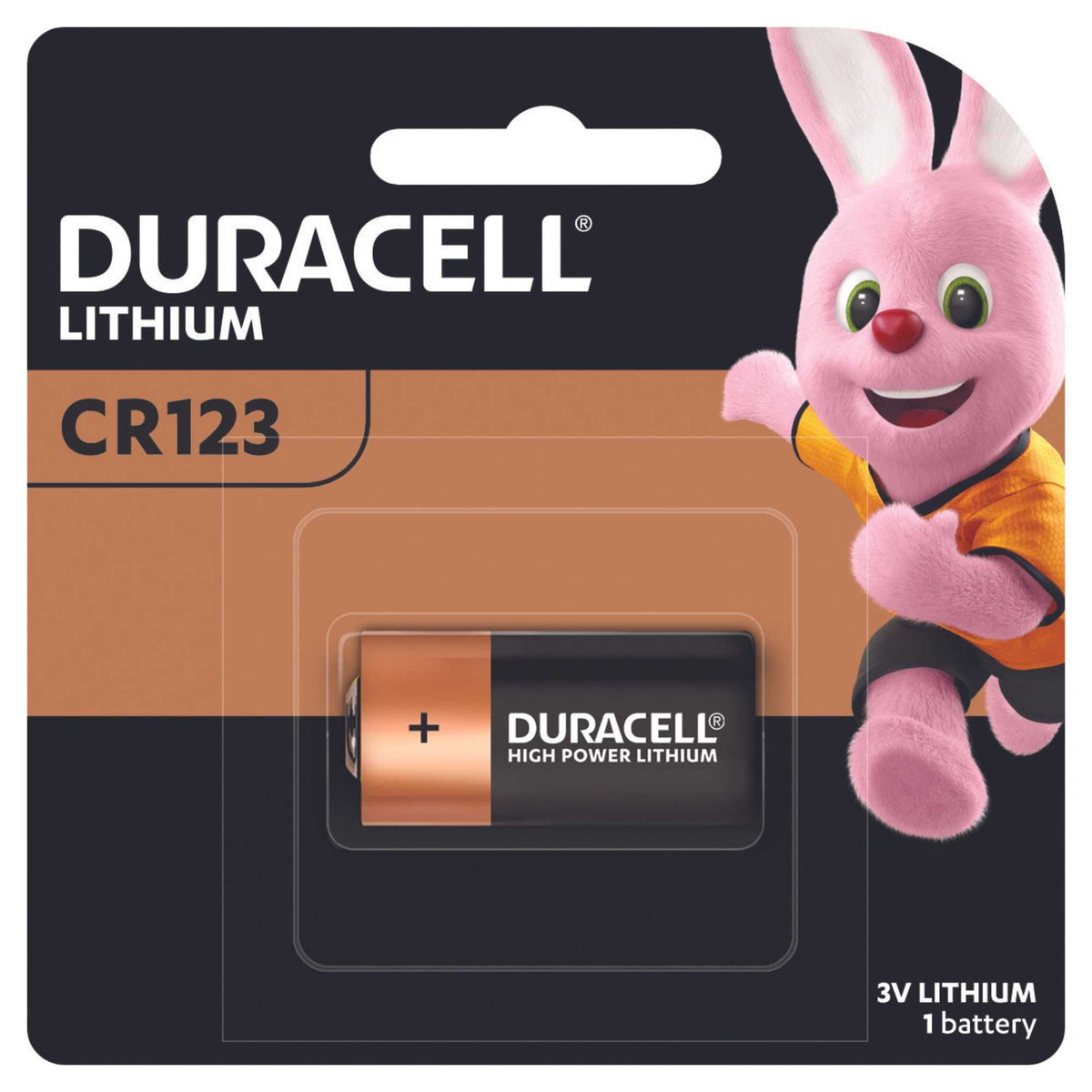 Duracell CR123A 3V Lithium Battery front view