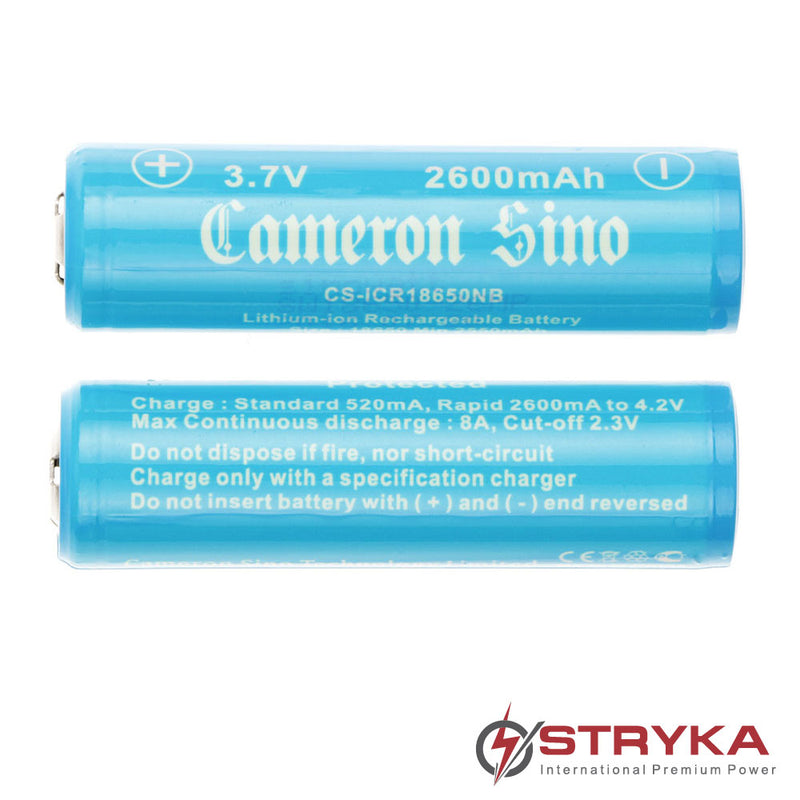 Cameron Sino ICR18650 3.7V 2600mAh Li-ion Batteries Pk2 Flat Top