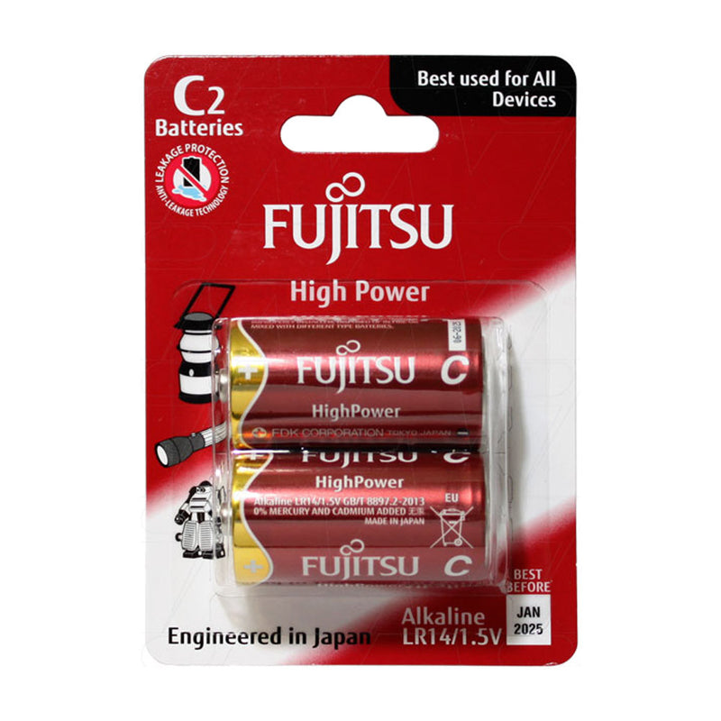 Fujitsu High Power LR14 C size alkaline battery.