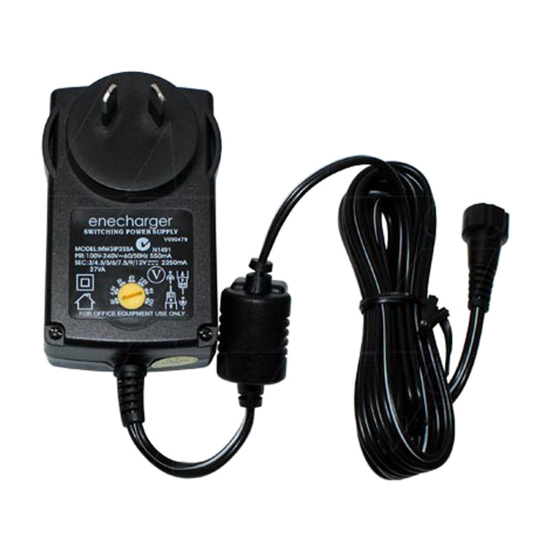 Enecharger 27W Power Supply 100-240VAC Input to Output 3-4.5-5-6-7.5-9-12V DC 2.25A