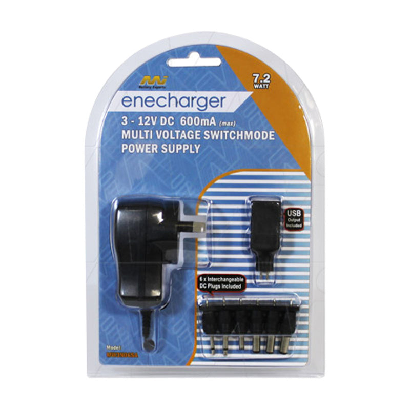 Enecharger 7.2W 600mA Power Supply 100-240VAC Input 3-4.5-5-6-7.5-9-12V DC Output