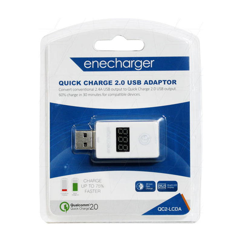 Adaptor 2.4A USB to Quick Charge 2.0 USB output with LCD display