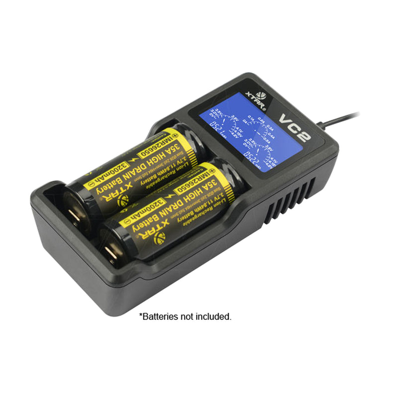 XTAR VC2 1-2 Cell Lithium Ion Battery Charger with USB Input and LCD Display