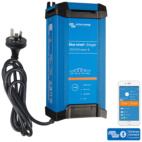 Blue Smart IP22 SLA/LiFePO4 Charger 12V 15A Triple Output Fan Assisted BPC121544012 (AU/NZ Plug)