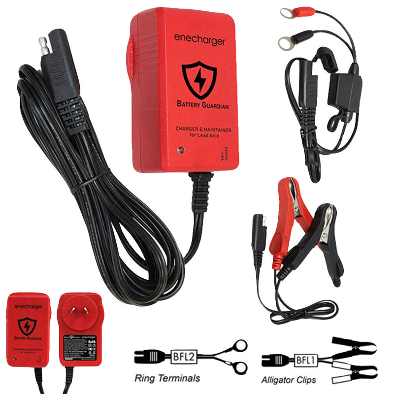 Enecharger ICS1 - 6V - 12V 1.0A 7 Step Automatic Lead Acid Charger w- Alligator Clips and Rings